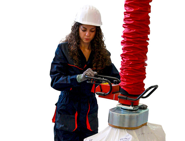 Operator using Adria tube lifter in industrial setting