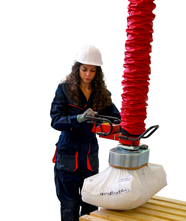 Operator using Adria tube lifter in industrial setting